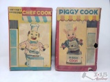 Vintage Piggy Cook Toy In Box And Chef Cook Box