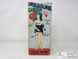 Vintage Battery Operated Treasure Chest Coin Bank In Box