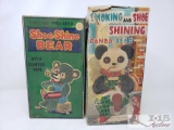 Smoking And Shoe Shining Panda Bear Toy In Box And Shoe Shine Bear Box