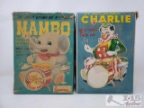 Vintage Jolly Drumming Elephany Mambo Toy And The Drumming Clown Charlie Toy