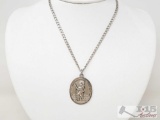 Sterling Silver Necklace and Saint Christopher Pendant-22g