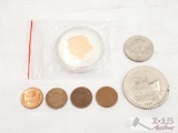 2020 Donald Trump Coin, 4 Wheat Pennies, 1936 Queen Mary Coin, and More