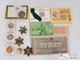 3 Wells Fargo Agent Badges, Gold Coin Replicas, Collector Stamps, Original Limited Edition