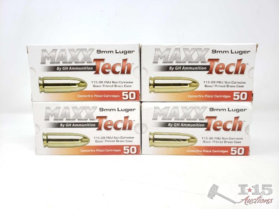 New In Box 200 Rounds Of Maxx Tech 9mm Luger Ammo