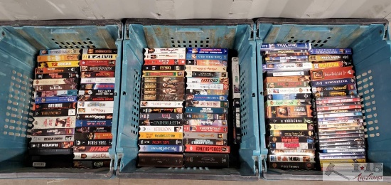 3 Totes Full Of DVDs and VHS Movies