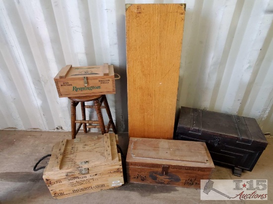 Wooden Rifle Case, Wooden Stool,Remington Vintage Wooden Hunting Ammo Box, Vintage military ammo