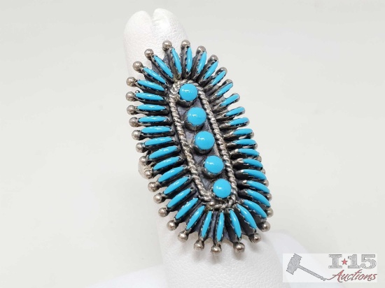 Native American Turquoise Cluster Sterling Silver Ring