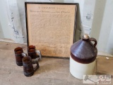 Framed Declaration Of Independence, 3 Siesta Ware Brown Glass Wooden Handled Barrel Mugs, Vintage