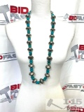 Vintage Native American Old Pawn Sterling Silver & Turquoise Beaded Necklace 38
