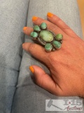 Native American B. Johnson Sonoran Gold Turquoise Sterling Silver Statement Ring