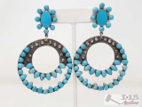 Native American Turquoise Sterling Silver Dangle Statement Earrings by Federico