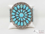 Native America JW Turquoise Cluster Sterling Silver Statement Cuff