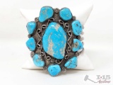 Native American Turquoise Sterling Silver Statement Cuff