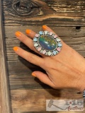 Native American G. James Multicolor Hand Made One of a Kind Opal Sterling Silver Statement Ring