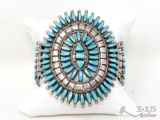 Native American Turquoise Cluster Sterling Silver Statement Cuff