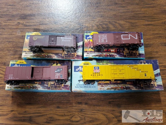 4 Athern Rail Car/Caboose/Reefer Kits, Assembled and Painted