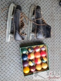 Vintage Ice Skates And Pool Balls