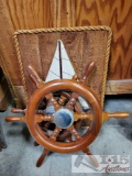 2 Ship Wheels and Sail Boat Art