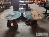 Petrified Wood Base Glass Top Coffee Table And End Tables