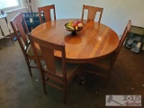 Wooden Dinningroom Table, Chairs, And Fruit Bowl