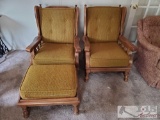 2 Wooden Chairs And Ottoman