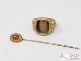 14k Gold Pin Needle and Ring- 8.7g
