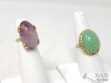 2 14K Gold Rings With Centered Semi-Precious- 14.9g