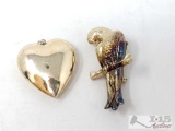14K Gold Heart Pendant, 14K Gold Pin-11.7g
