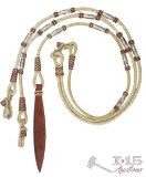 Showman ... Braided Natural Rawhide Romal Reins with Leather Popper.