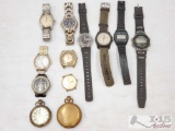 10 Watches, 1 Pocket Watch And 1 Pocket Watch Shell