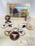 Tempered Glass Cutting Board, and Cowhide Leather Long Horn Coasters With Lacing