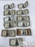 11 Blue Seal Dollar Bills
