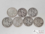 Seven Walking Liberty Half Dollar Coins