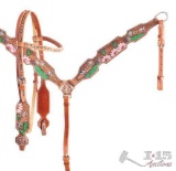 Showman ... White and Pink Sunflower and Cactus Brow Band headstall and breast collar set.