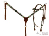 Showman? Medium oil leather browband headstall with beaded cactus design.