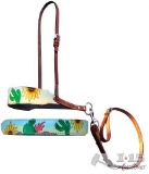 Showman ... Hand Painted Sunflower and cactus print overlay leather tie down noseband and strap.