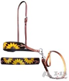 Showman ... Hand Painted Sunflower and leather print leather tie down noseband and strap.