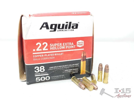 500 Rounds Of Aguila Ammunition .22 Super Hollow Point 38GR