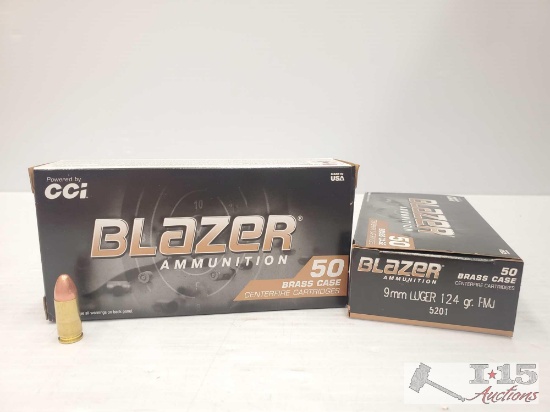 New in Box 100 Rounds of Blazer 9mm Luger 124Gr FMJ