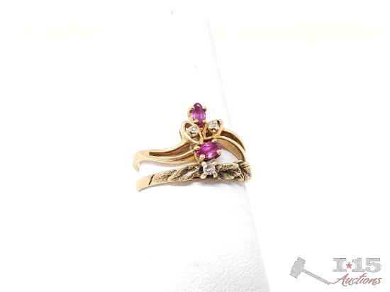14k Gold Petite Amythest With Diamond Accents Ring And A Diamond Ring 3.1g