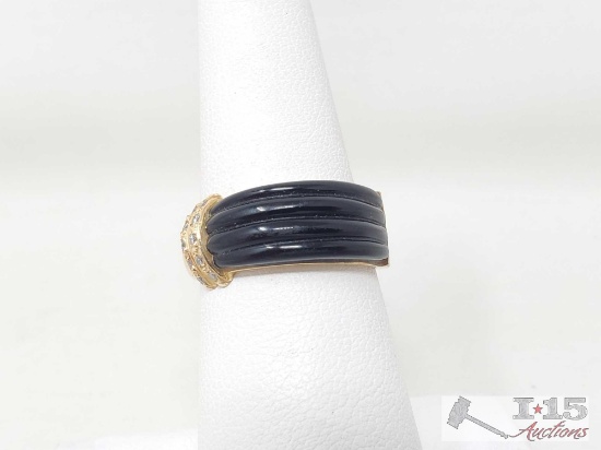 14k Gold Black Carved Ring Diamond Accents 5g