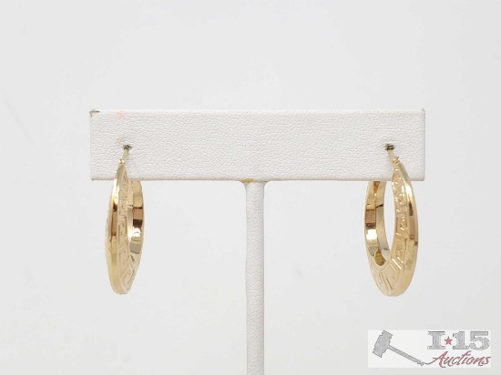 14k Gold Polished Greek Key Design Hoop Earrings 3.1g