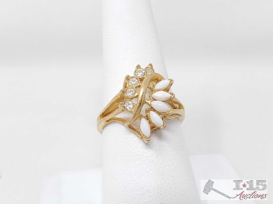 10k Gold Vintage Opal And Diamond Stimulants Cocktail Ring 3.2g