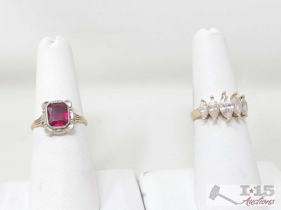 10k Gold Red Ruby Ring And 10k Gold With 5 Marquise Semi-Precious Stones 4.3g