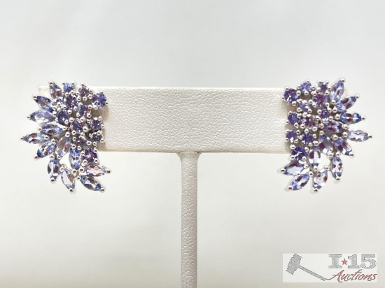 10k White Gold Vine Tanzanite Fashion Earrings 6.9g