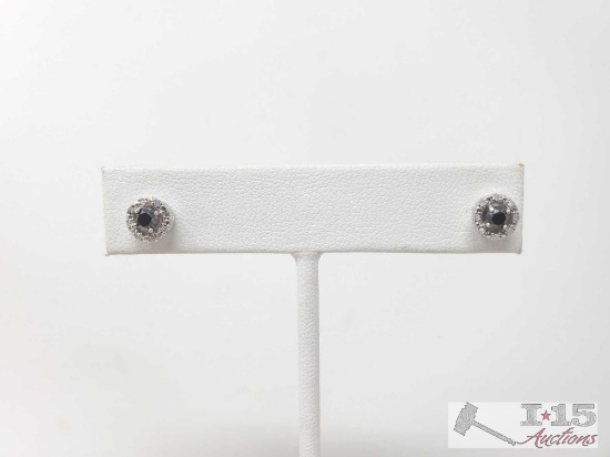 Pair Of Sterling Silver Earrings With Onyx Stone And Diamond Accents 1.5g