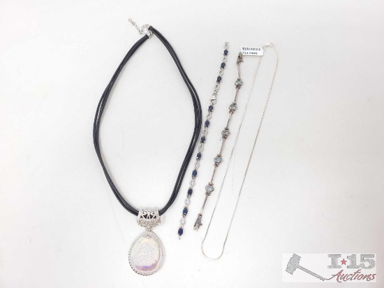 Sterling Silver Pendant, Chain And 2 Bracelets