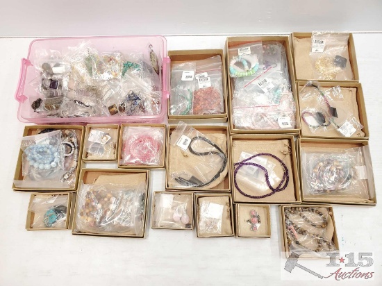 Tote Assortment of Sterling Silver and Costume Jewlery