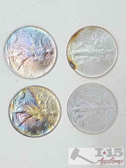 Four 1993 1oz American Eagle. 999 Fine Silver