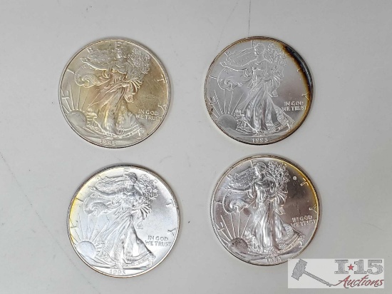 Four 1993 1oz American Eagle. 999 Fine Silver